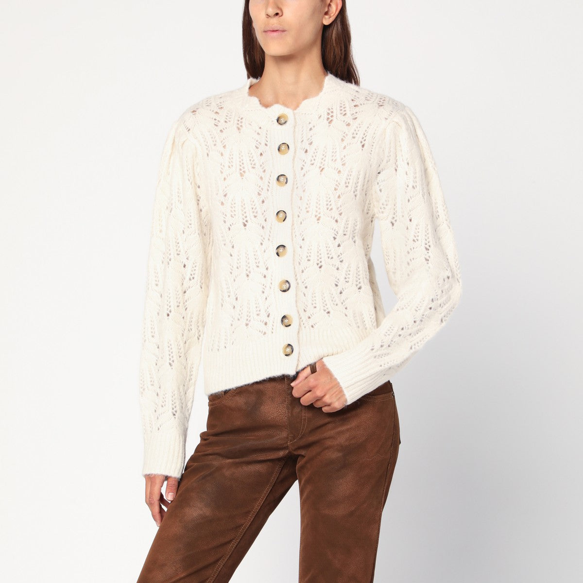 ISABEL MARANT Étoile Openwork écru alpaca-blend cardigan