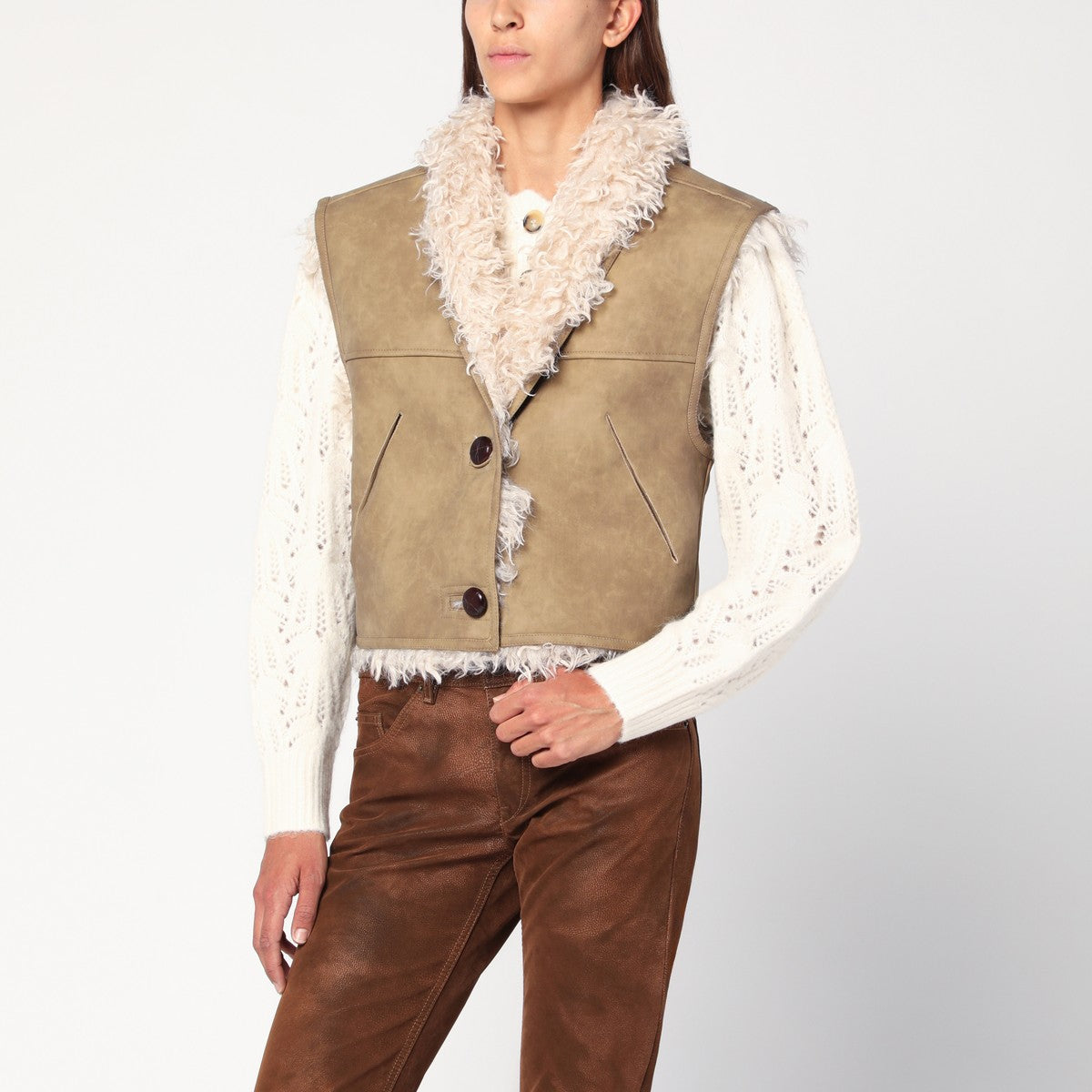 ISABEL MARANT Étoile Taupe vest with shearling-effect lining
