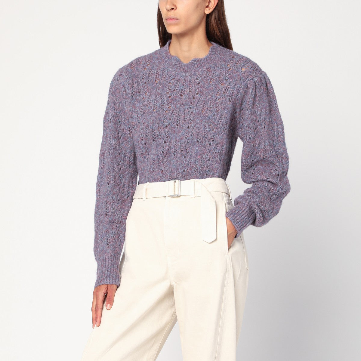 ISABEL MARANT Étoile Blue-violet openwork alpaca-blend sweater