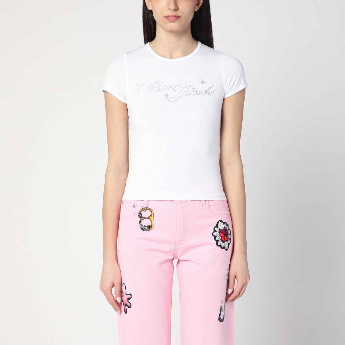 Marc Jacobs White T-shirt with logo and micro crystals