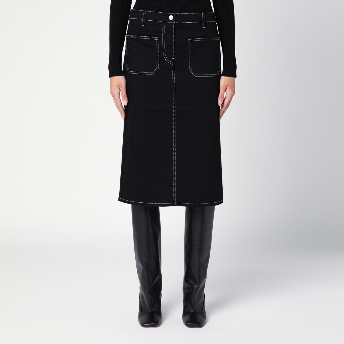 Courreges Courrèges Black denim midi skirt