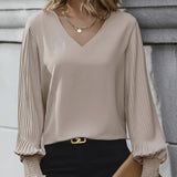 Women's New V-neck Solid Color Basic Versatile Shirt
