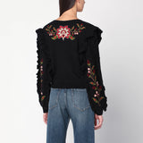 FARM Rio Black wool-blend cardigan with embroidery