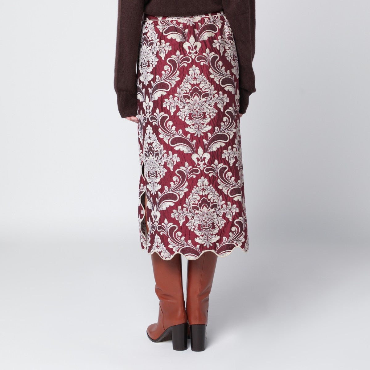 FARM Rio Bordeaux jacquard midi skirt