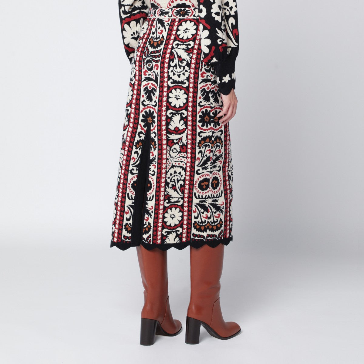 FARM Rio Ivory striped skirt with tapestry