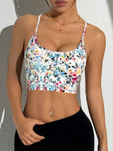 Women's Summer New Cross Thin-Strap Floral Print Daily Sports Bra