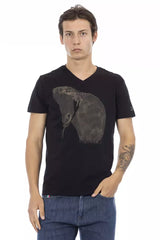 Trussardi Action Black Cotton Men's V-Neck T-Shirt
