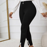 Ladies' Buttoned Pants With Slit At The Hem For Slimming And Slimming, Commuting Daily Pants, Long Pants