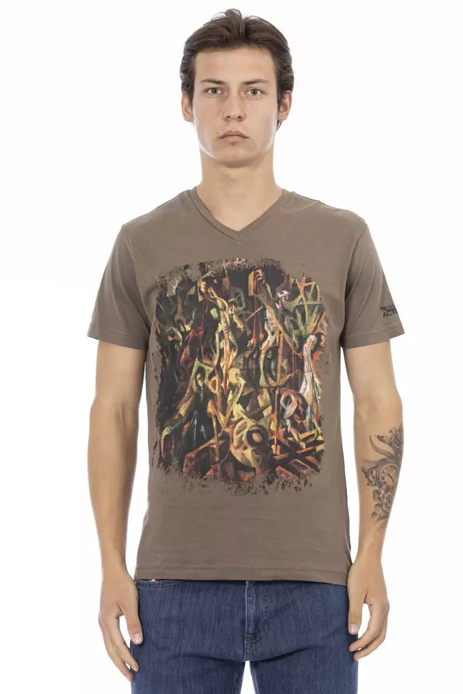 Trussardi Action Brown Cotton Men's V-Neck T-Shirt