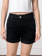 Hip Lifting Elastic Frayed Edge Denim Shorts Retro Tik Tok Popular Shorts Body Shaper With Pockets, Trendy Pattern Design High Waist Forbidden Platform - Temu