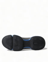 Prada Black Blue Rubber Knit Slip On Low Top Sneakers Shoes