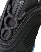 Prada Black Blue Rubber Knit Slip On Low Top Sneakers Shoes