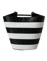 Balenciaga Black White Striped Exotic Skin Leather Maxi Bucket Tote Bag