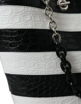 Balenciaga Black White Striped Exotic Skin Leather Maxi Bucket Tote Bag