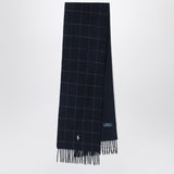 Polo Ralph Lauren Navy blue checked scarf with logo embroidery