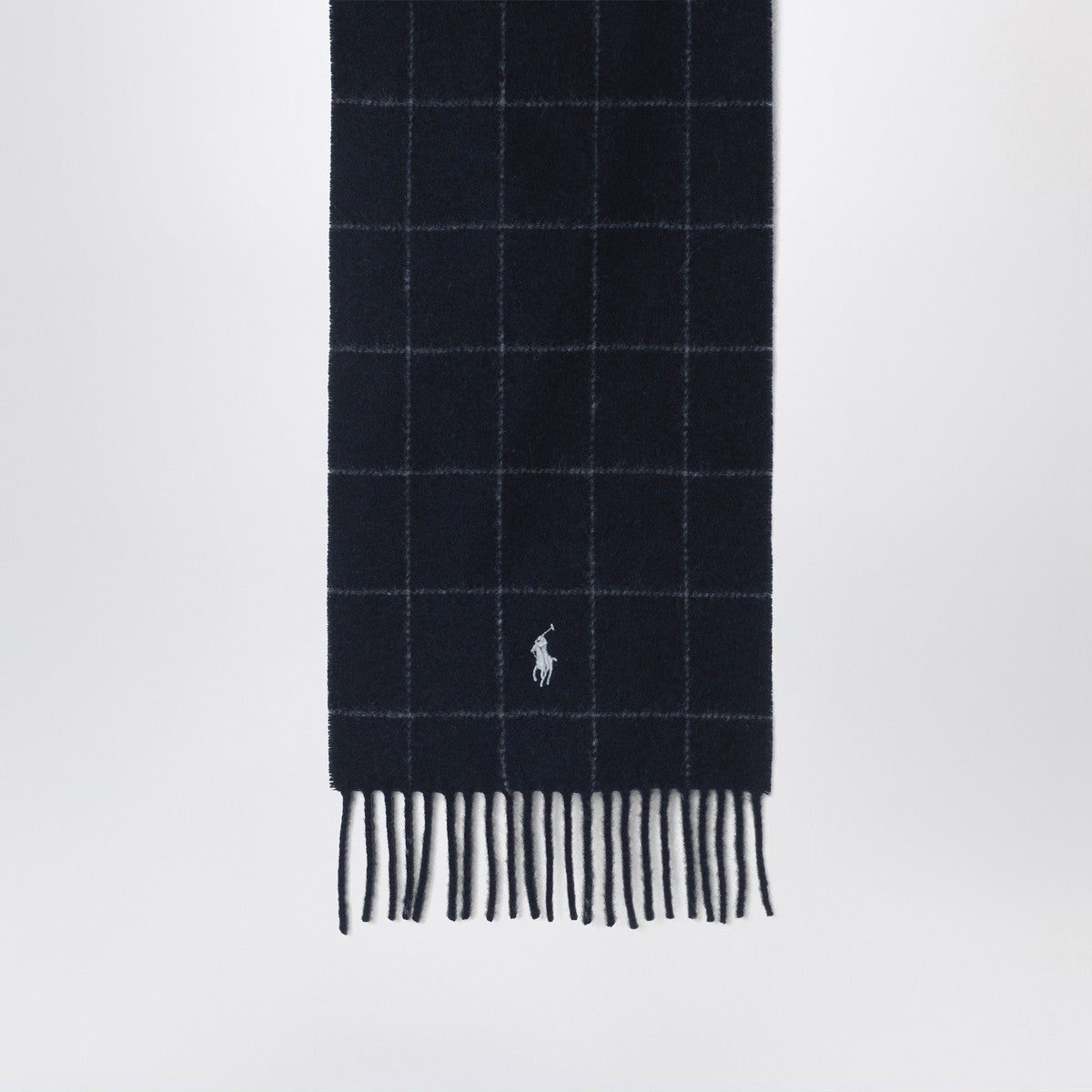 Polo Ralph Lauren Navy blue checked scarf with logo embroidery