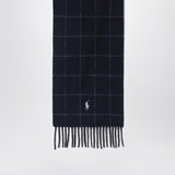 Polo Ralph Lauren Navy blue checked scarf with logo embroidery