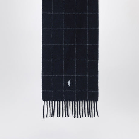 Polo Ralph Lauren Navy blue checked scarf with logo embroidery