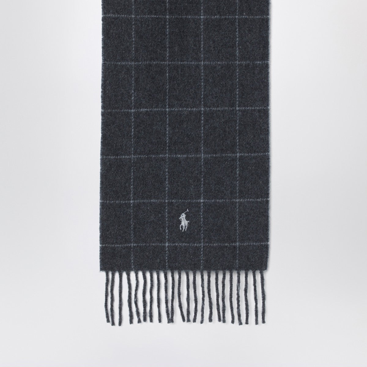 Polo Ralph Lauren Navy blue checked scarf with logo embroidery