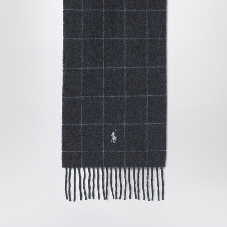 Polo Ralph Lauren Navy blue checked scarf with logo embroidery
