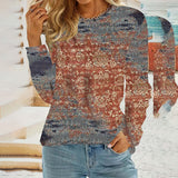 Women's Fashion Allover Print Long Sleeve T-Shirt, Soft Crew Neck Casual Tee