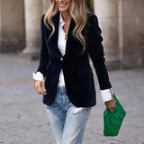 Women's Solid Color Notch Lapel Blazer - Slim Fit Long Sleeve Formal Jacket, Autumn&Winter Elegant Office Wear