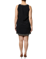 PINKO Black Embellished Polyester Sleeveless Shift A-line Mini Dress