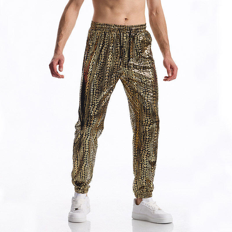 Men's New Round Wave Bronzing Hip Hop Glossy Casual Pants Men