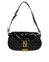 Versace Black Calf Leather Quilted Shoulder Strap Bag