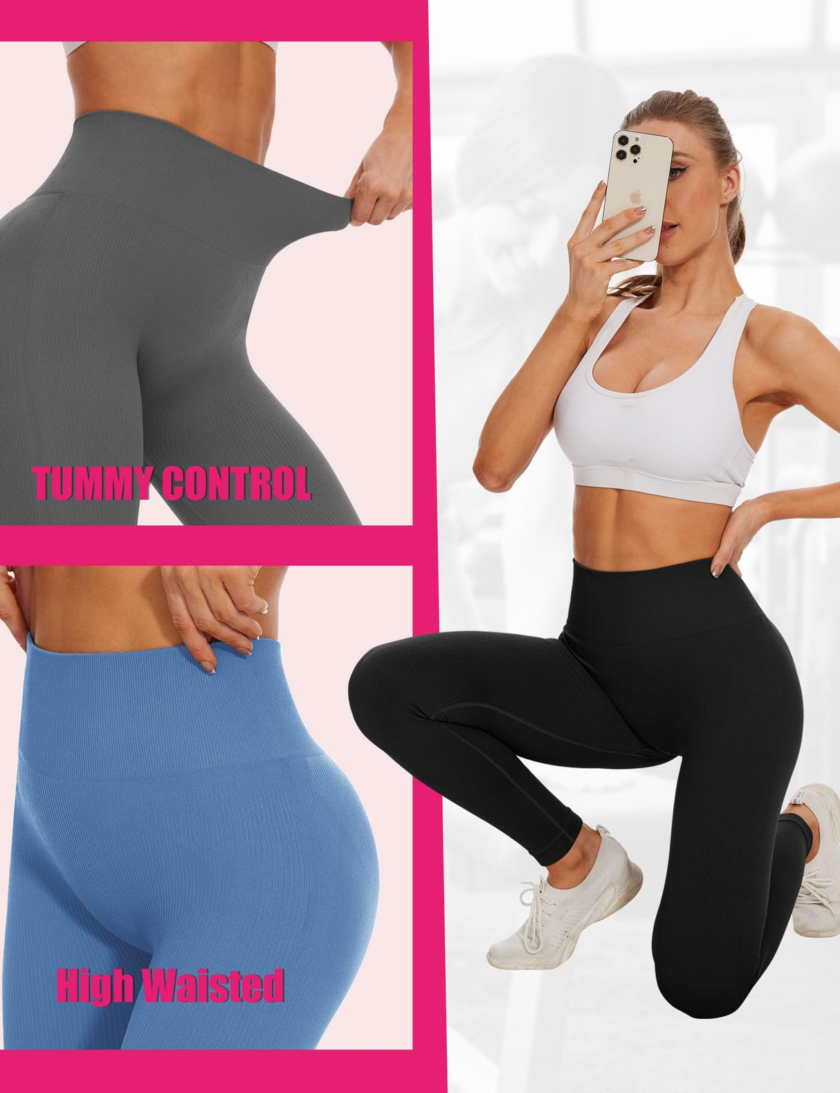 Leggings - Cropped High-waisted Seamless Solid Color Dark Gray