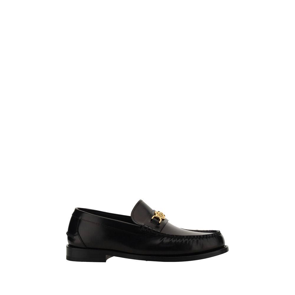 Versace Black Calf Leather Bos Taurus Slip-On Loafers