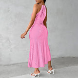 Women's Sexy Halter Neck Ruched Bodycon Midi Dresses Elegant Sleeveless Cocktail Party Dress