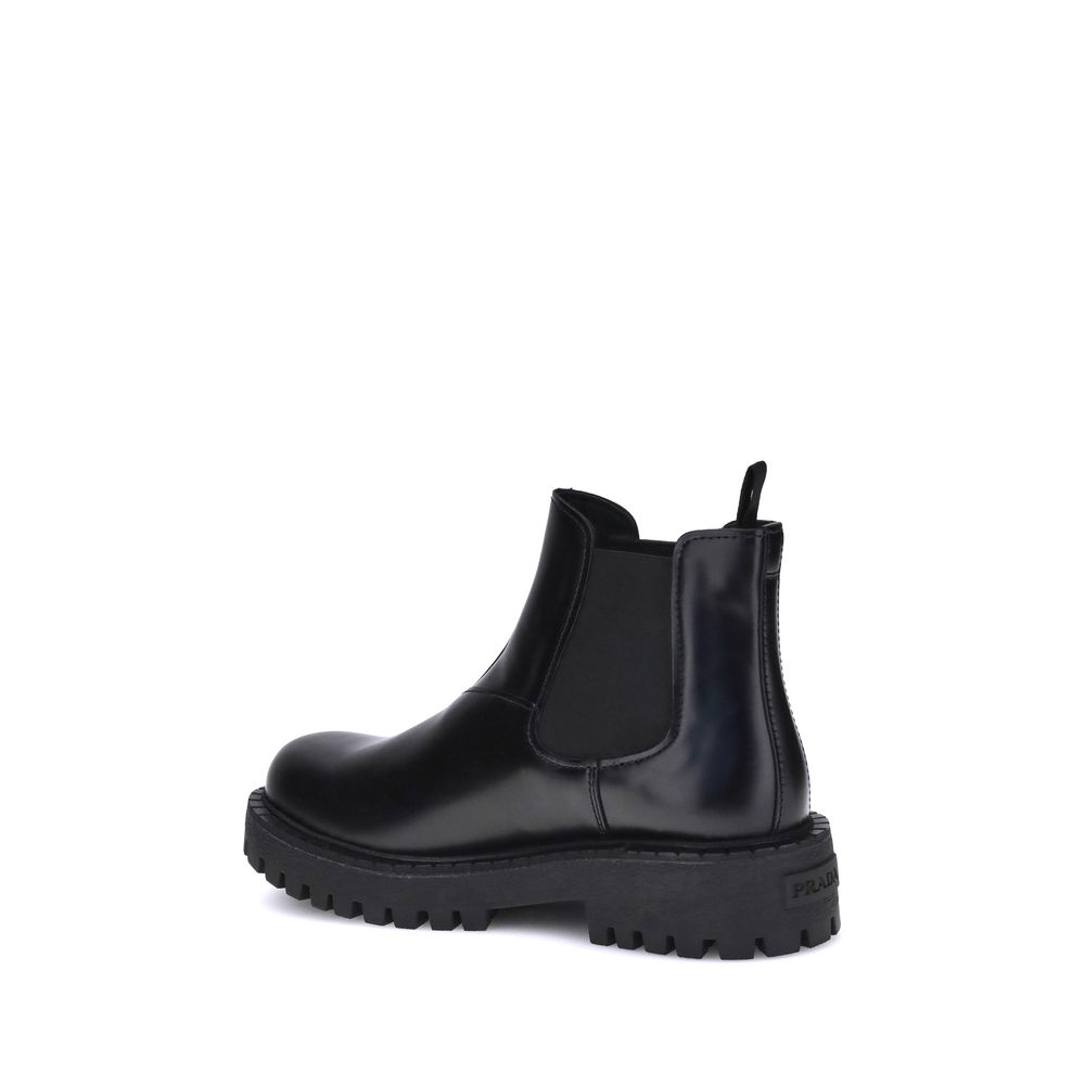 Prada Black Calf Leather Bos Taurus Chelsea Boots