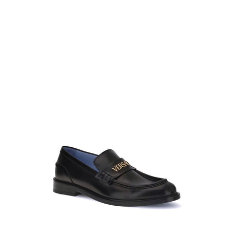 Versace Black Calf Leather Bos Taurus Slip-On Loafers