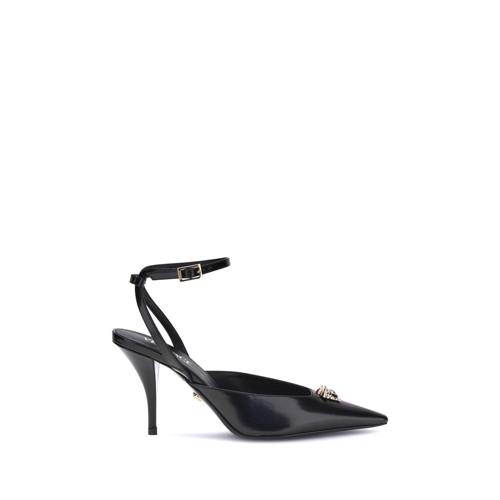 Versace Black Calf Leather Bos Taurus Pumps