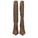 Versace Beige Fabric High Heel Boots