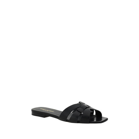 Saint Laurent Black Calf Leather Bos Taurus Flat Sandals