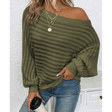 Women's Off Shoulder Sweater Batwing Sleeve Pullover Top Fall Casual Loose Knit Long Sleeve