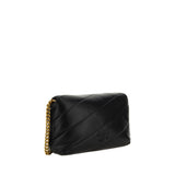 PINKO Black Calf Leather Bos Taurus Shoulder Bag