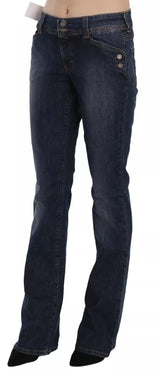 John Galliano Blue Washed Mid Waist Flared Denim Casual Pants Jeans