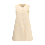 Valentino Cream Fleece Wool Casual Dress