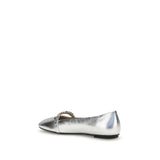 PINKO Silver Calf Leather Bos Taurus Ballet Flats