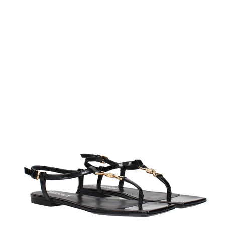 Versace Black Leather Flip-Flop Sandals