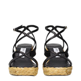Jimmy Choo Black Leather Wedge Sandals