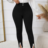 Ladies' Buttoned Pants With Slit At The Hem For Slimming And Slimming, Commuting Daily Pants, Long Pants
