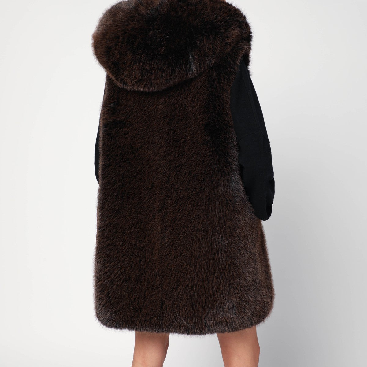 Sword 6644 Brown faux fur gilet with hood