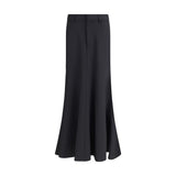 Balenciaga Black Fleece Wool Long Skirt