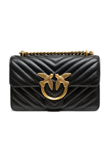 PINKO Black Leather Love One Mini Shoulder Bag