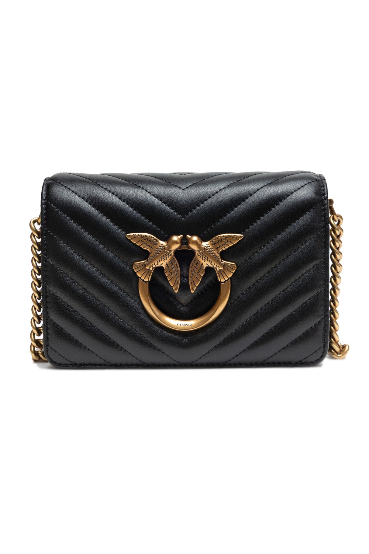 PINKO Black Leather Love Click Mini Shoulder Bag