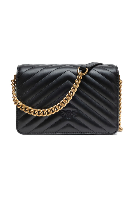 PINKO Black Leather Love Click Mini Shoulder Bag